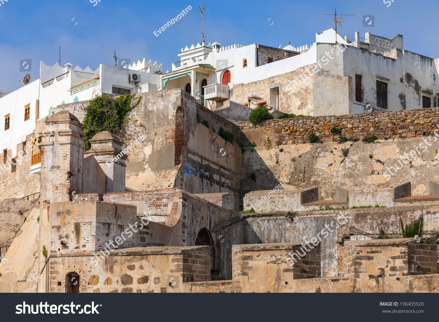 Ancient fortress and living houses in Medina, old Tangier, Morocco #196455920