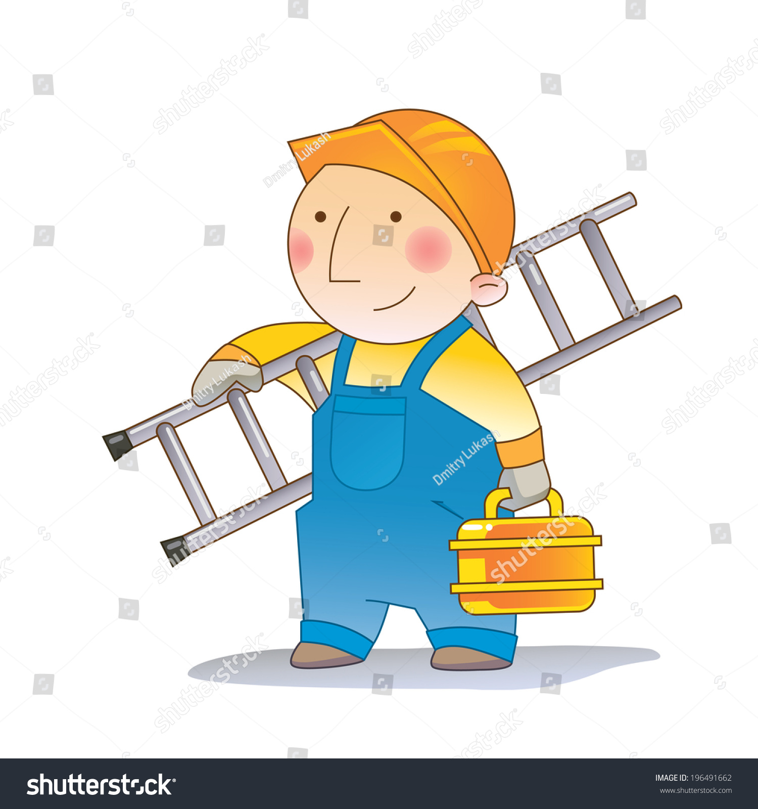 builder with ladder and tool box - Royalty Free Stock Vector 196491662 ...