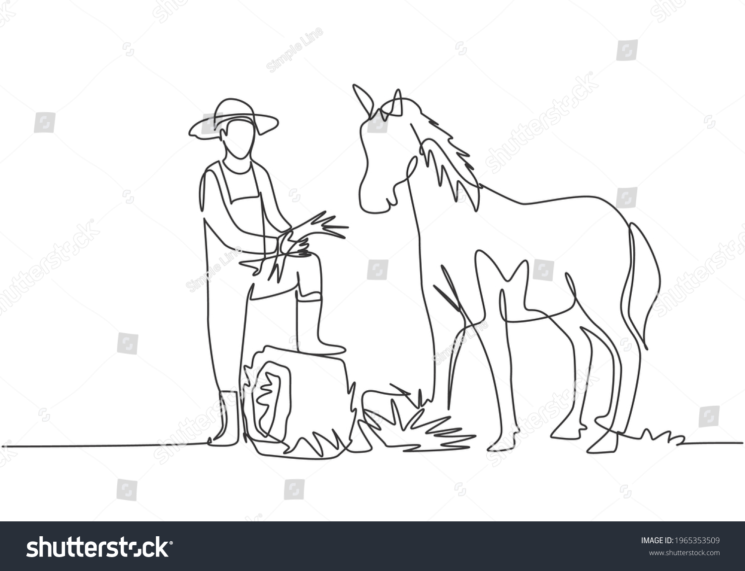 Single continuous line drawing young male farmer - Royalty Free Stock ...