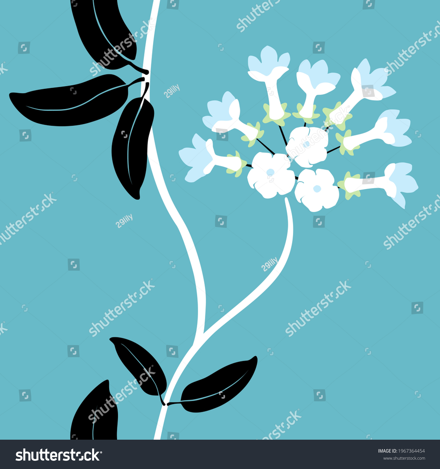 Madagascar jasmine flower vector, stephanotis floribunda illustration abstract bright botanical seamless pattern #1967364454