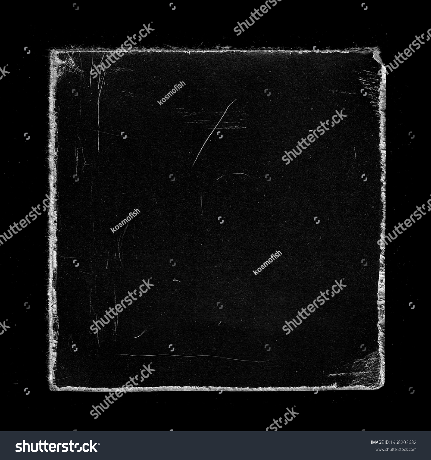 Old Black Square Vinyl CD Record Cover Package Envelope Template Mock Up. Empty Damaged Grunge Aged Photo Scratched Shabby Paper Cardboard Overlay Texture.  #1968203632