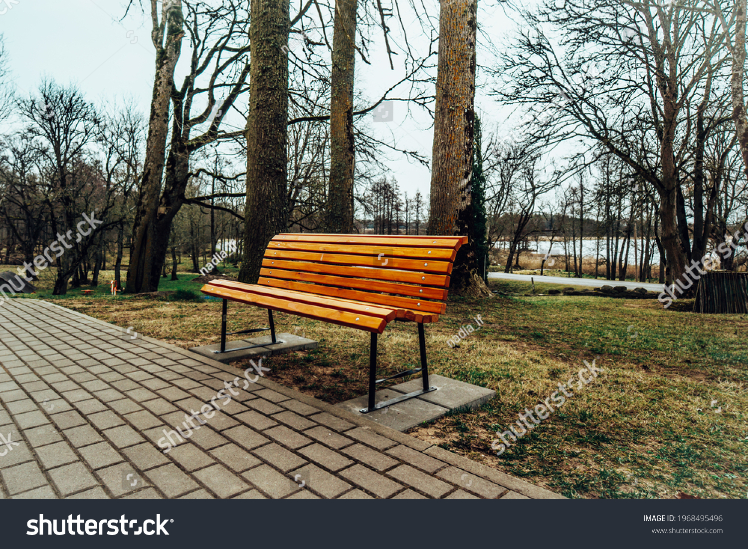 Lonely Bench in the City Park #1968495496