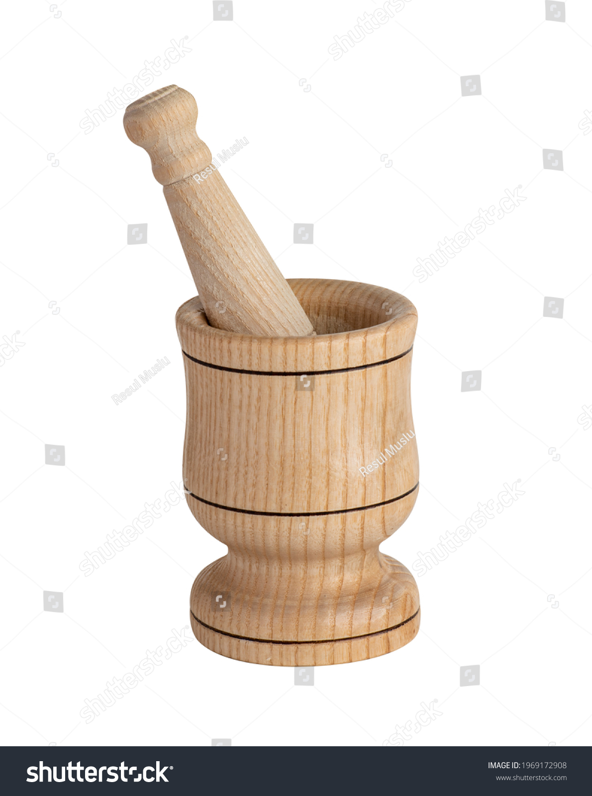 Wooden Mortar Pestle. Grinding Bowl Set. Garlic Crush Pot. Spice Herbs Crusher Bowl. Manual Smasher. Clipping Path.
 #1969172908