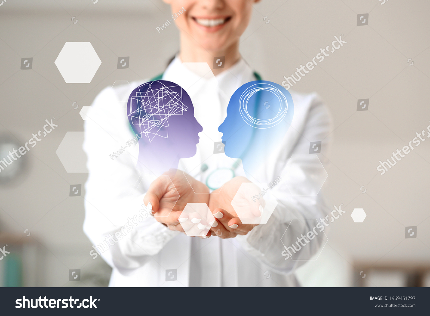 Female psychologist using virtual screen in clinic #1969451797