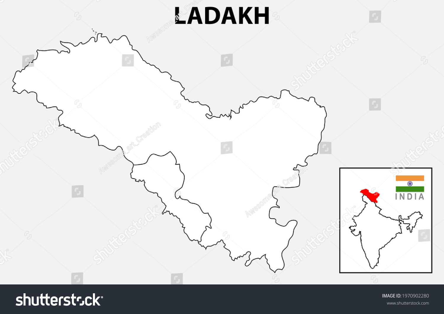 Ladakh map. District map of Ladakh. Outline map - Royalty Free Stock ...