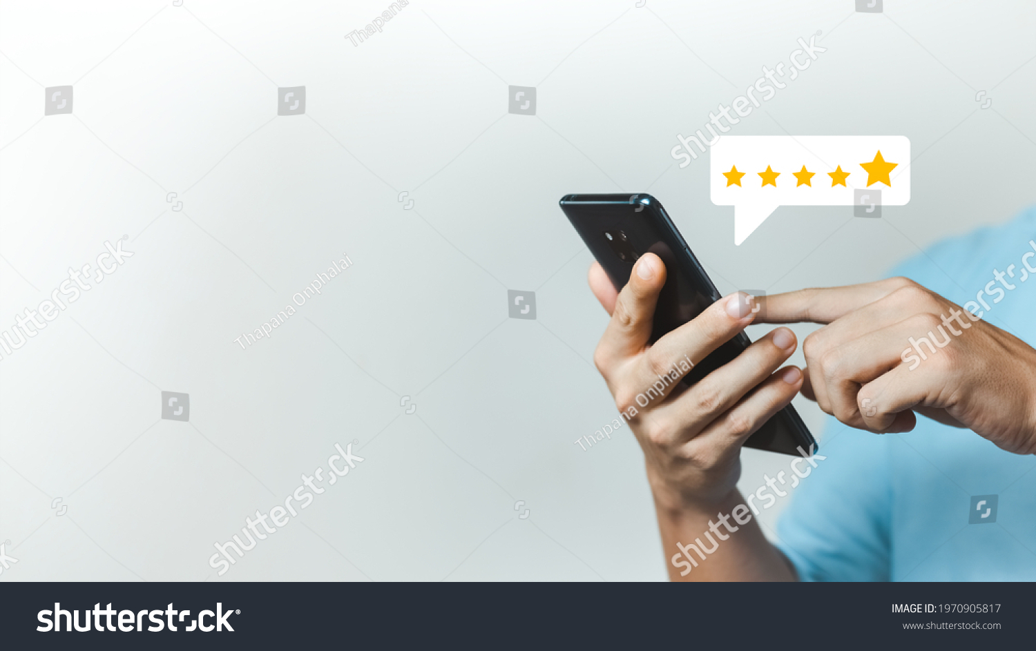 User give rating to service experience on online application, Customer review satisfaction feedback survey concept, Customer can evaluate quality of service leading to reputation ranking of business. #1970905817