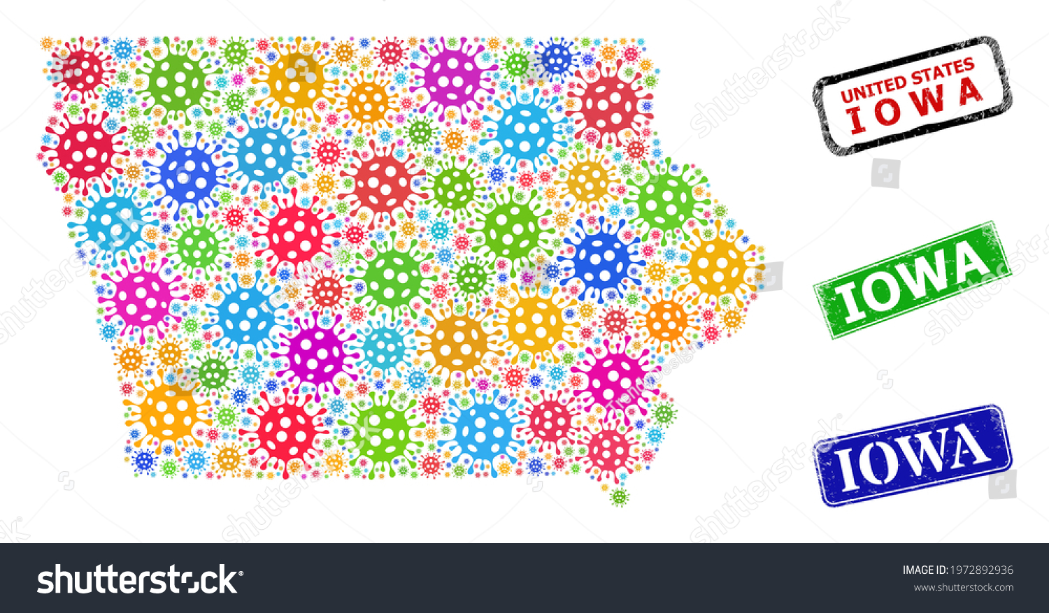 Vector Infection Mosaic Iowa State Map And Royalty Free Stock Vector 1972892936 4016