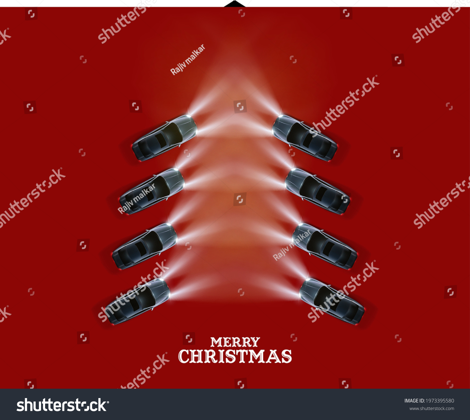car hedlight creating Christmas tree shape  #1973395580