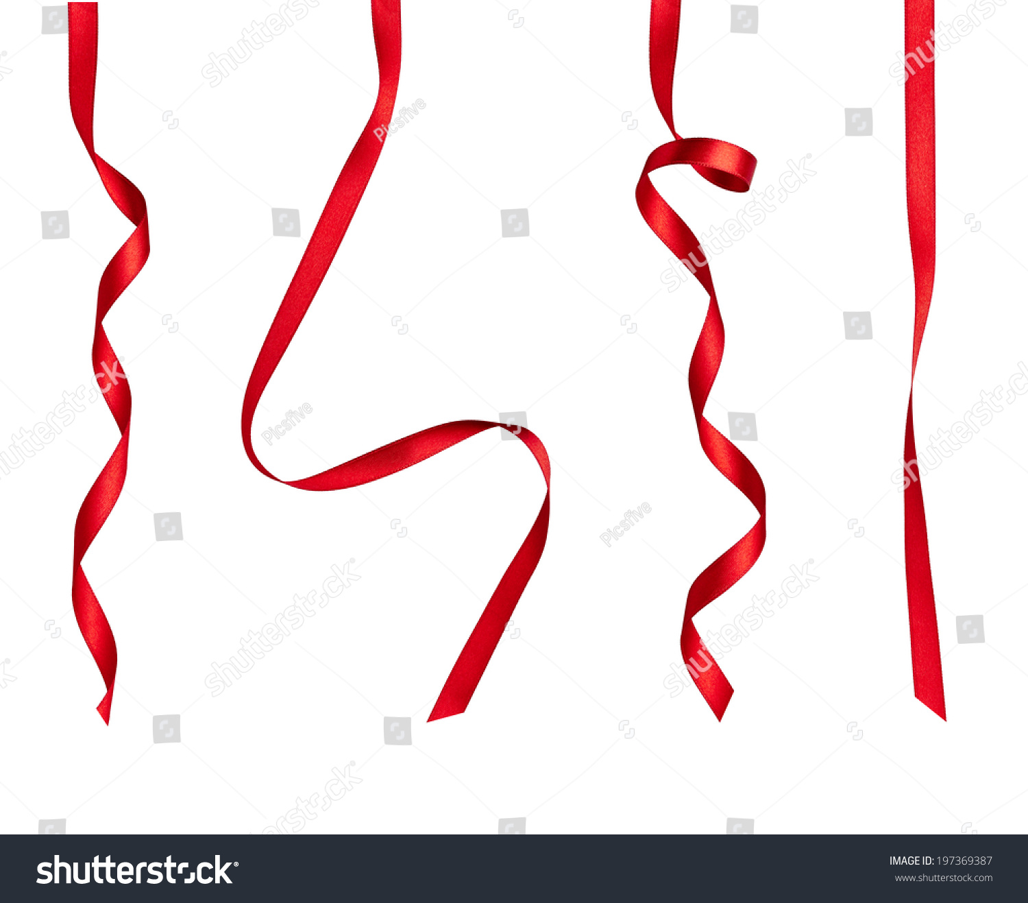 collection of  various red ribbon pieces on white background. each one is shot separately #197369387