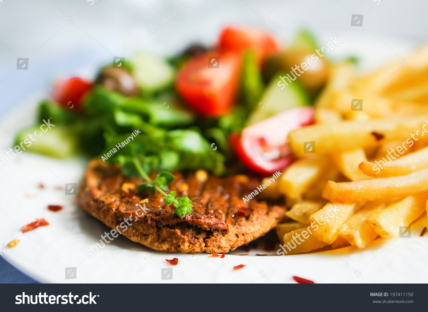Steak with french fries and salad #197411150