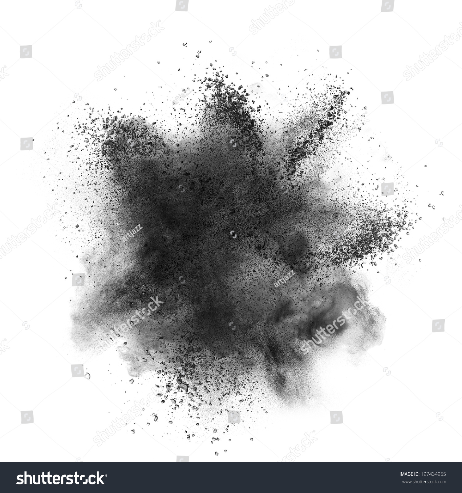 Black powder explosion isolated on white background #197434955