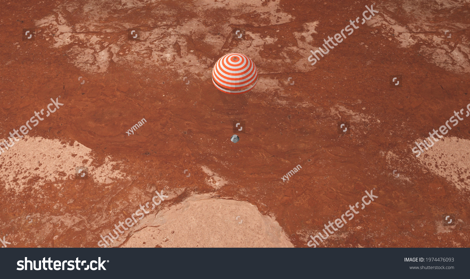 Spaceship landing on Mars with parachute #1974476093