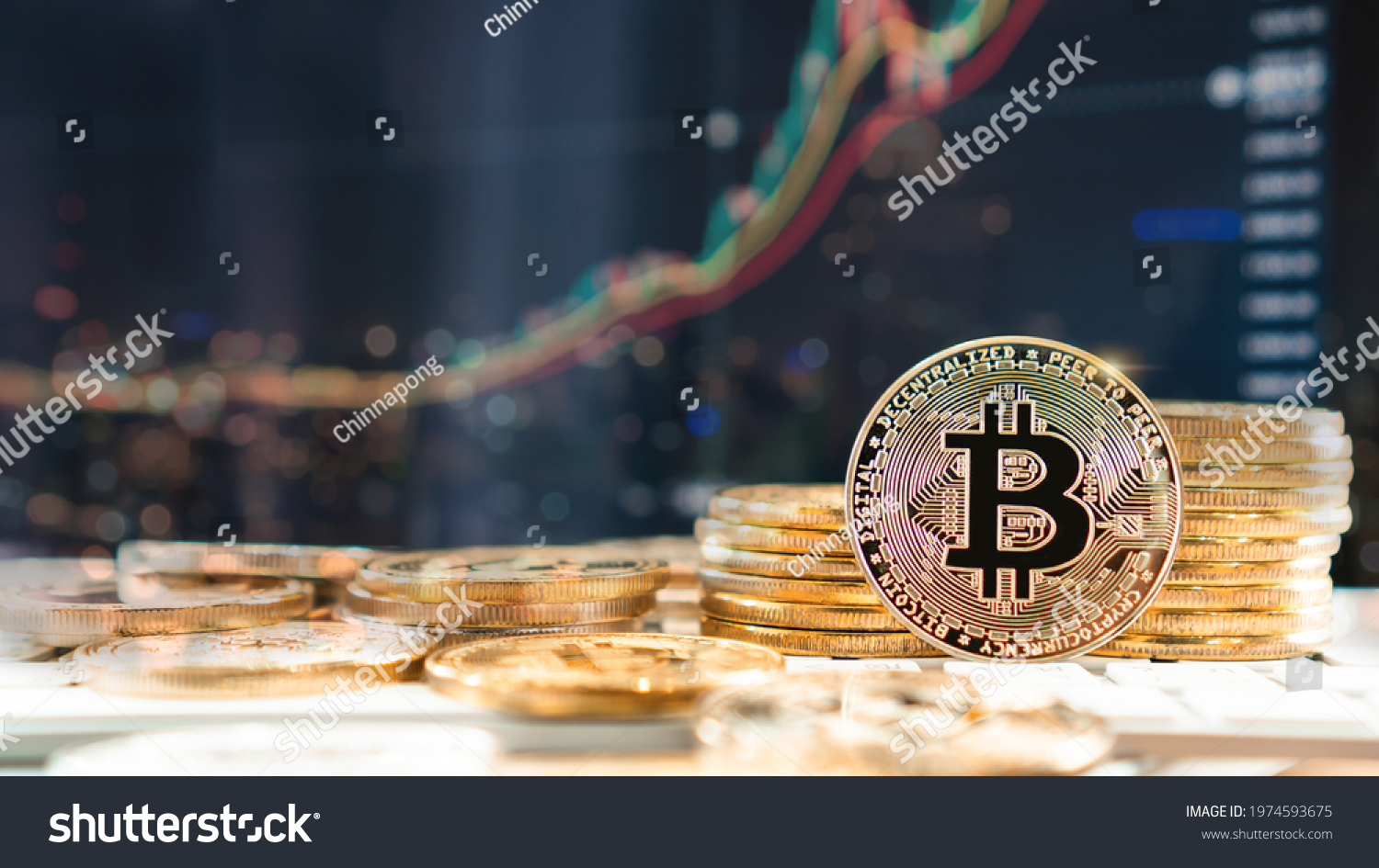 Bitcoin BTC cryptocurrency coin digital crypto currency token for defi decentralized financial banking p2p business and world stock exchange investment via internet online technology #1974593675