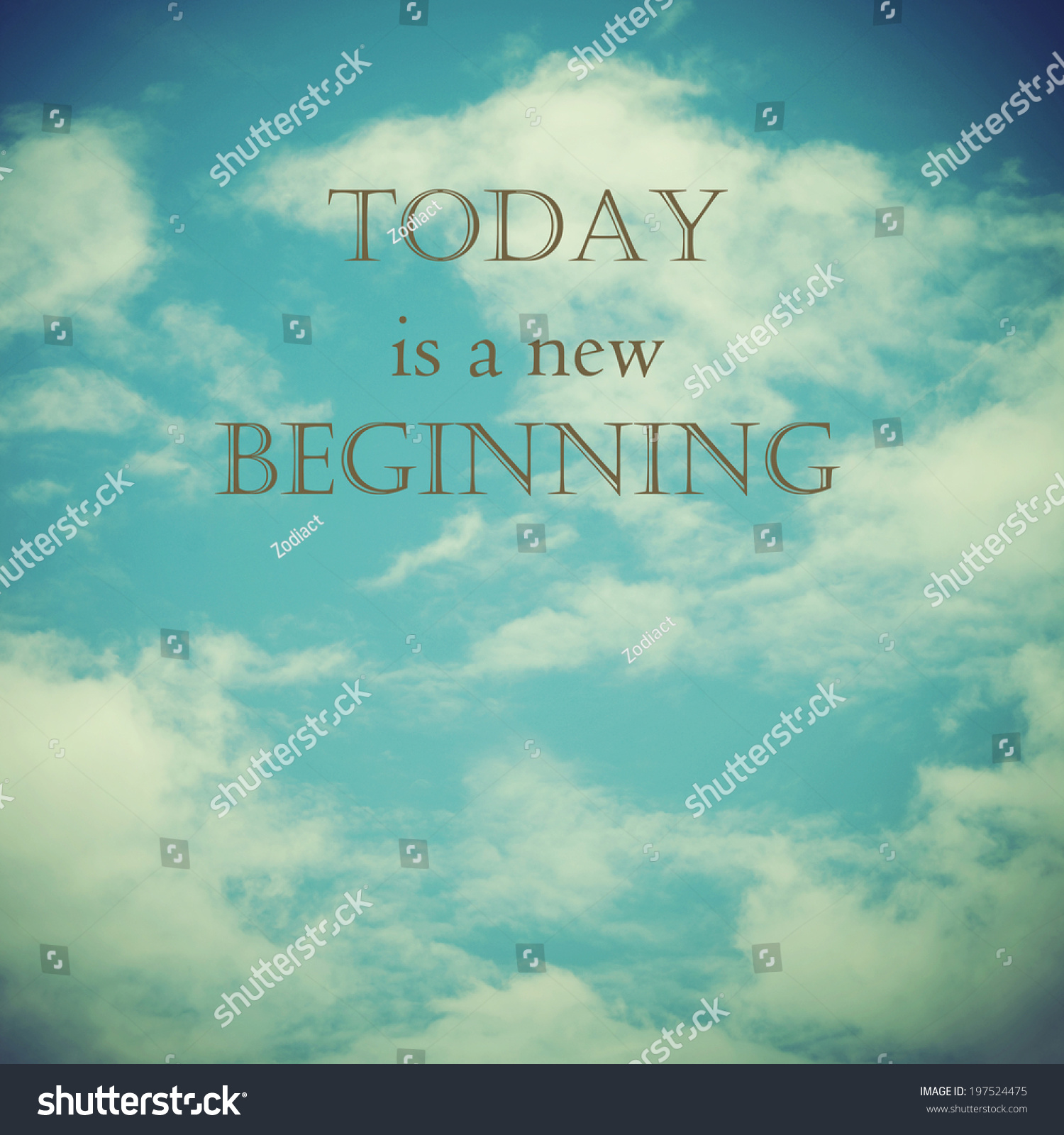 Today is a new beginning sky and clouds with vintage filtered image quote life quote Stock