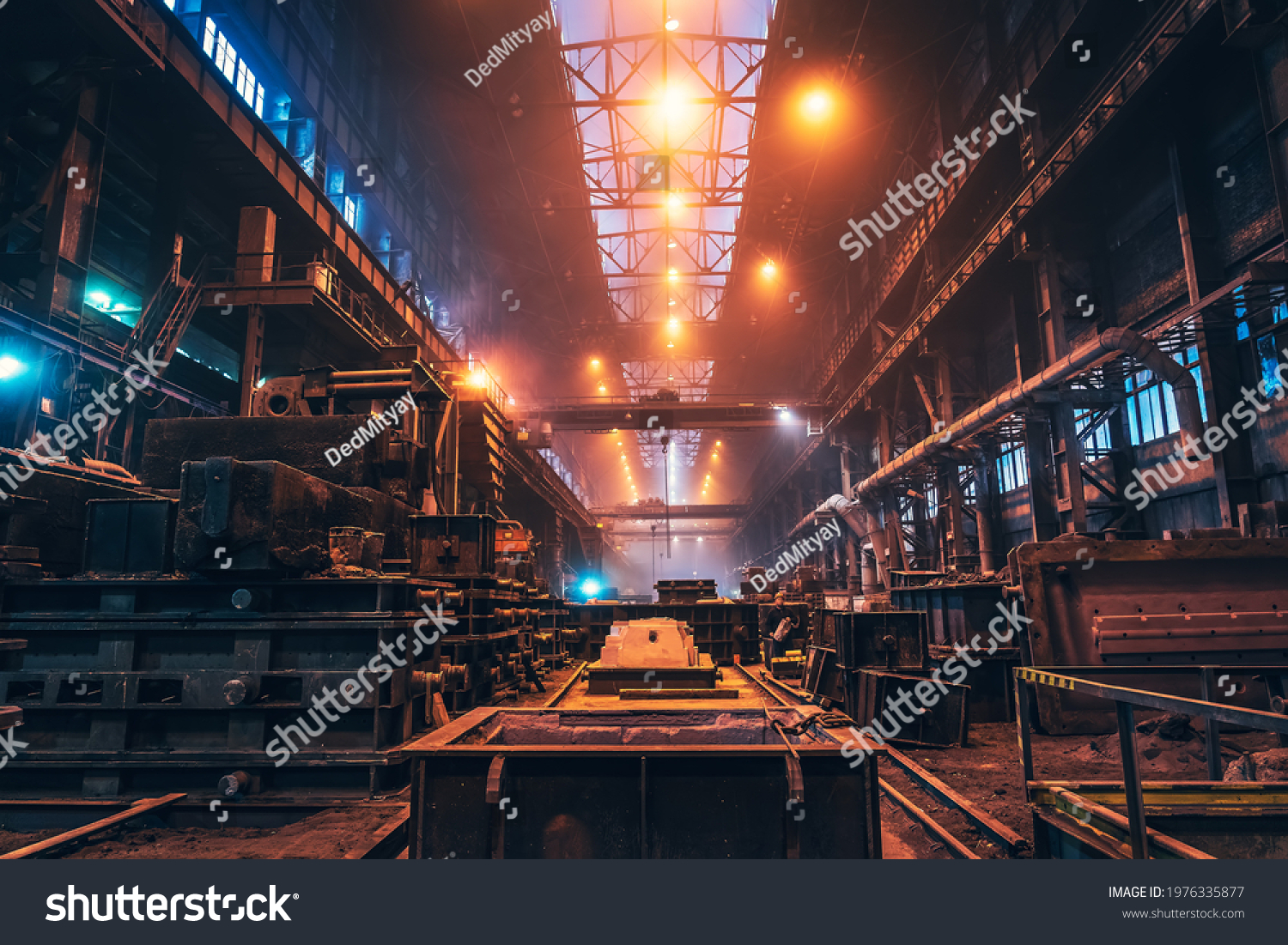 Metallurgical plant. Industrial steel production. Interior of metallurgical workshop inside. Steel mill factory. Heavy industry foundry #1976335877