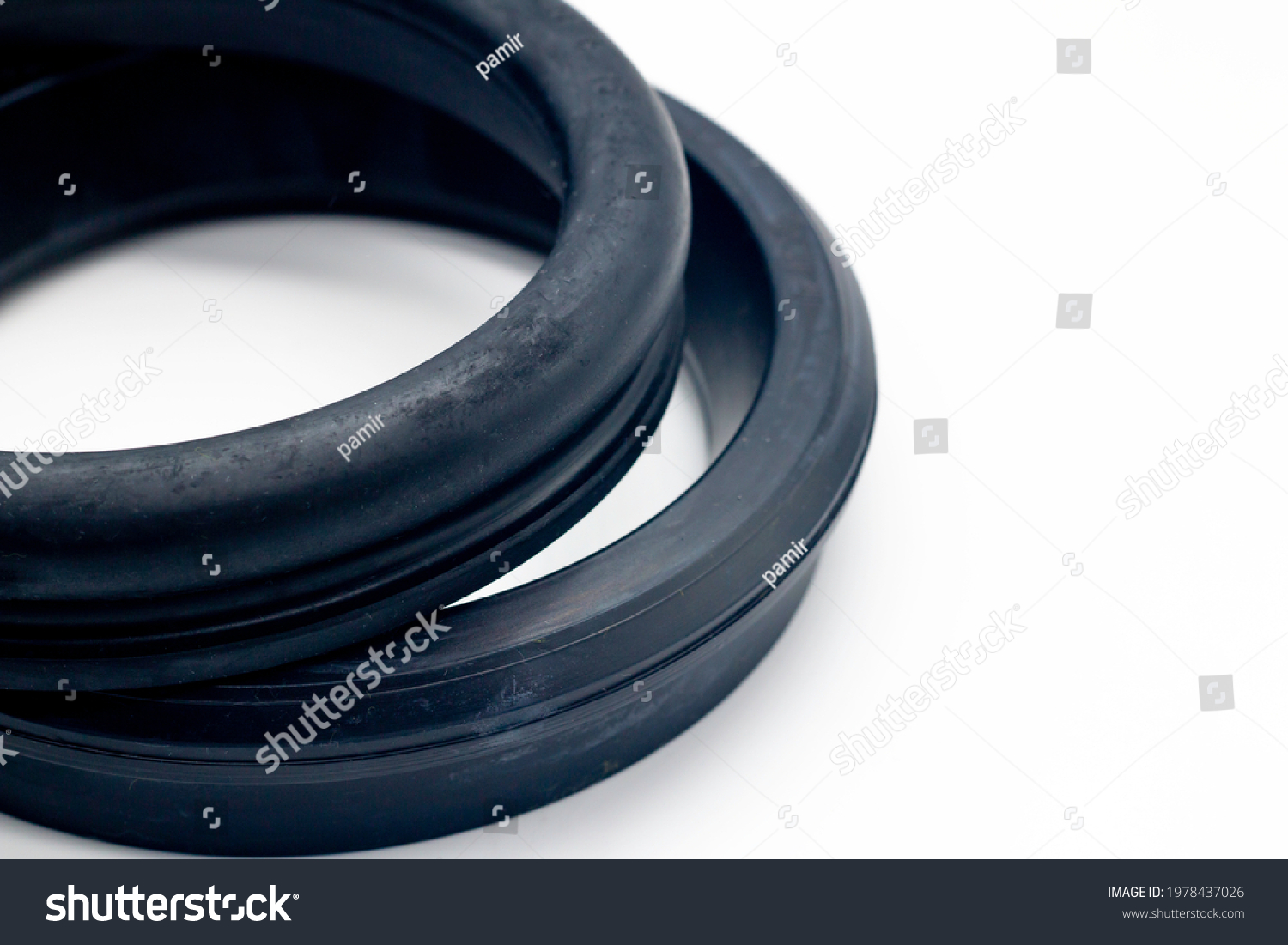Ductile pipe gasket close-up, rubber gasket #1978437026