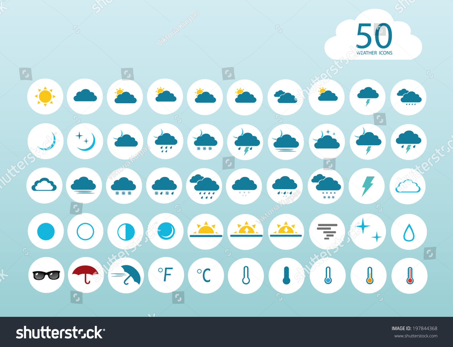 vector illustration of color weather icons on a blue background #197844368