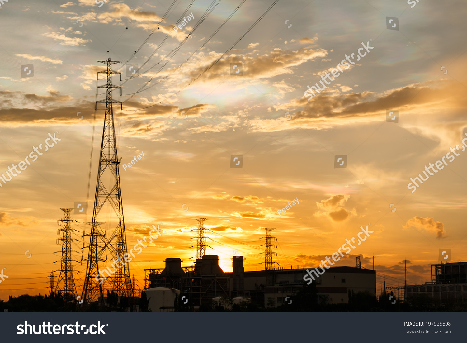 Electric power plant at sunrise #197925698