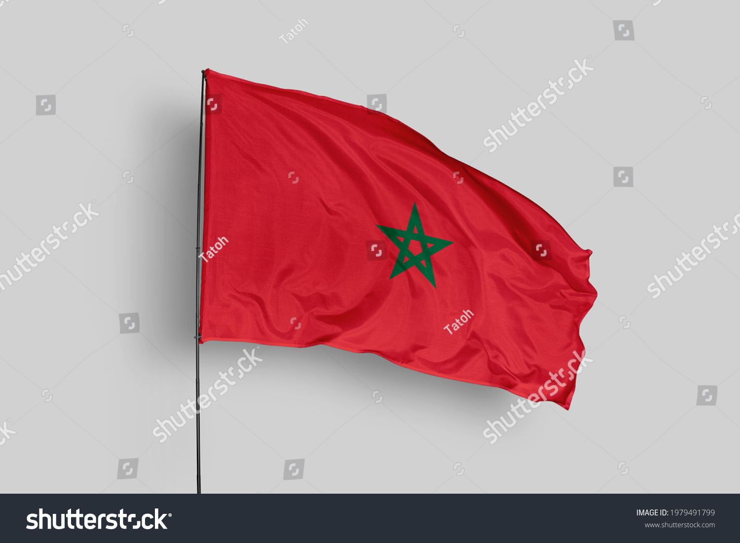 Morocco flag isolated on white background with clipping path. close up waving flag of Morocco. flag symbols of Morocco. Morocco flag frame with empty space for your text. #1979491799