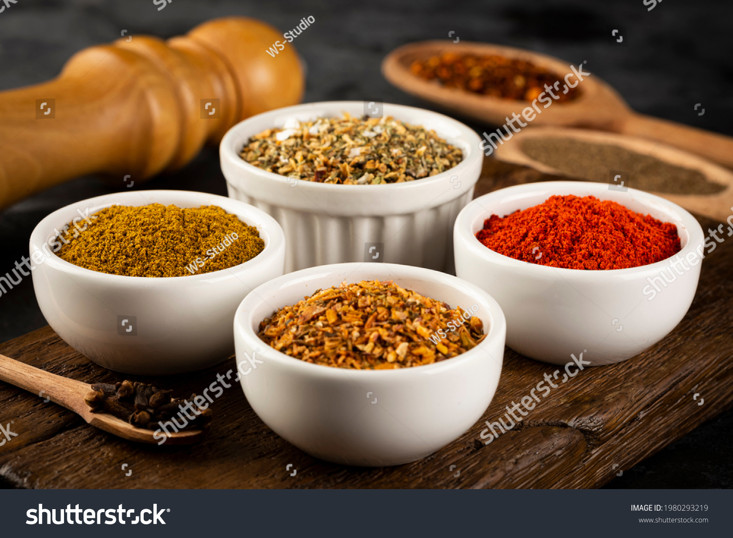 Variety of spices and seasonings on the table. #1980293219