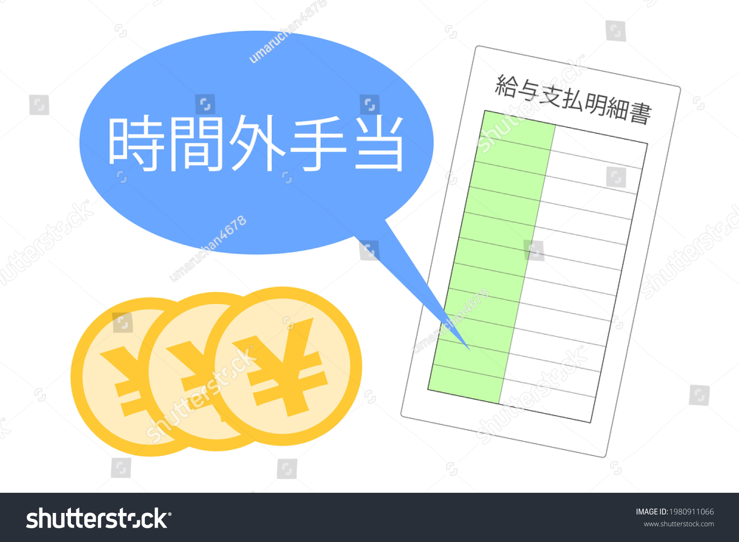 Japanese pay stub. Image about overtime pay. Royalty Free Stock