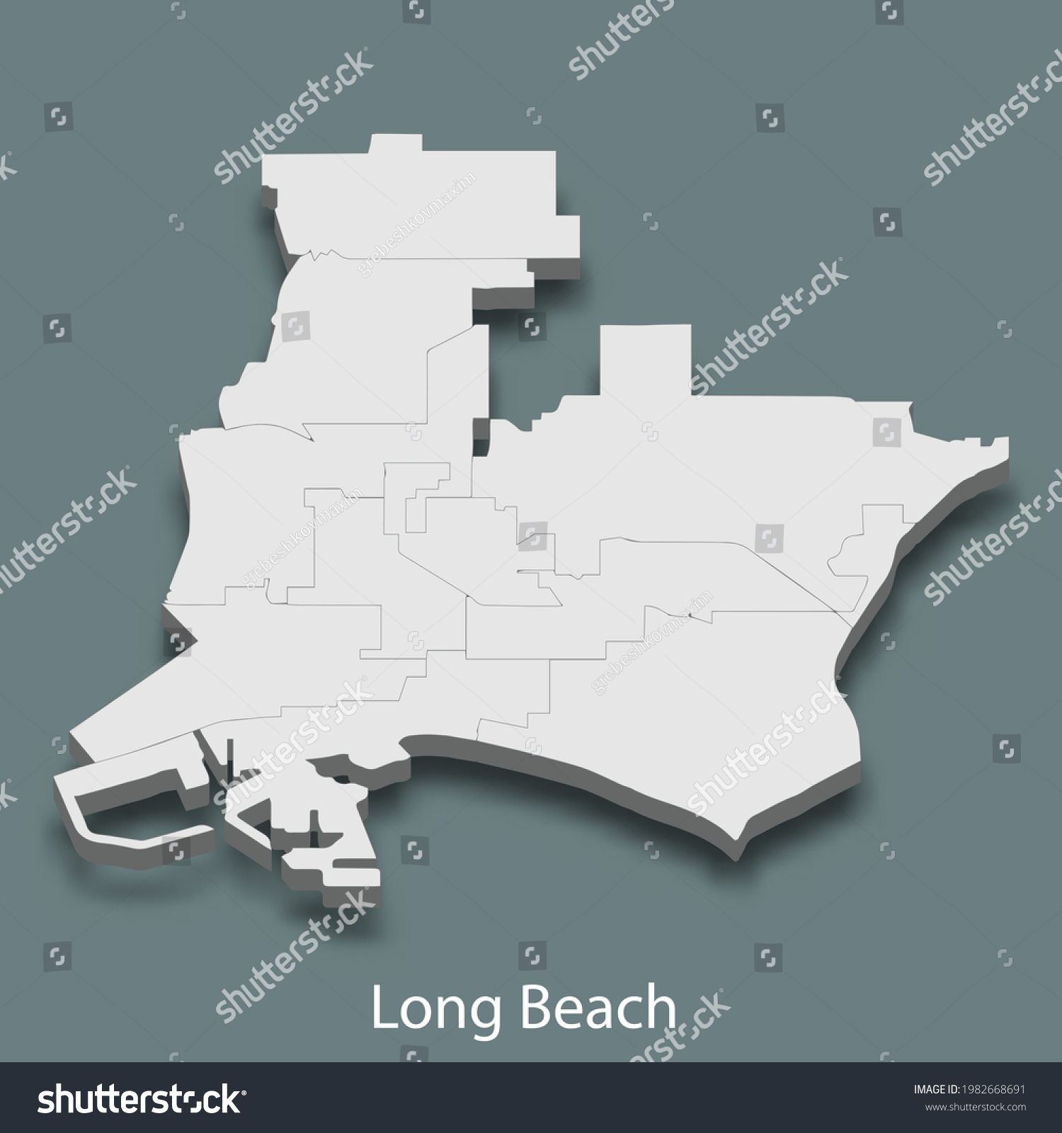 3d isometric map of Long Beach is a city of - Royalty Free Stock Vector ...