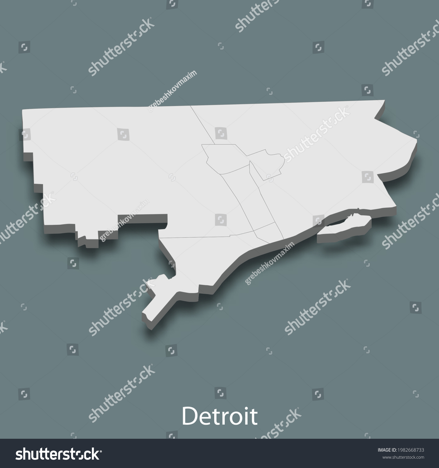 3d isometric map of Detroit is a city of United States, vector illustration #1982668733
