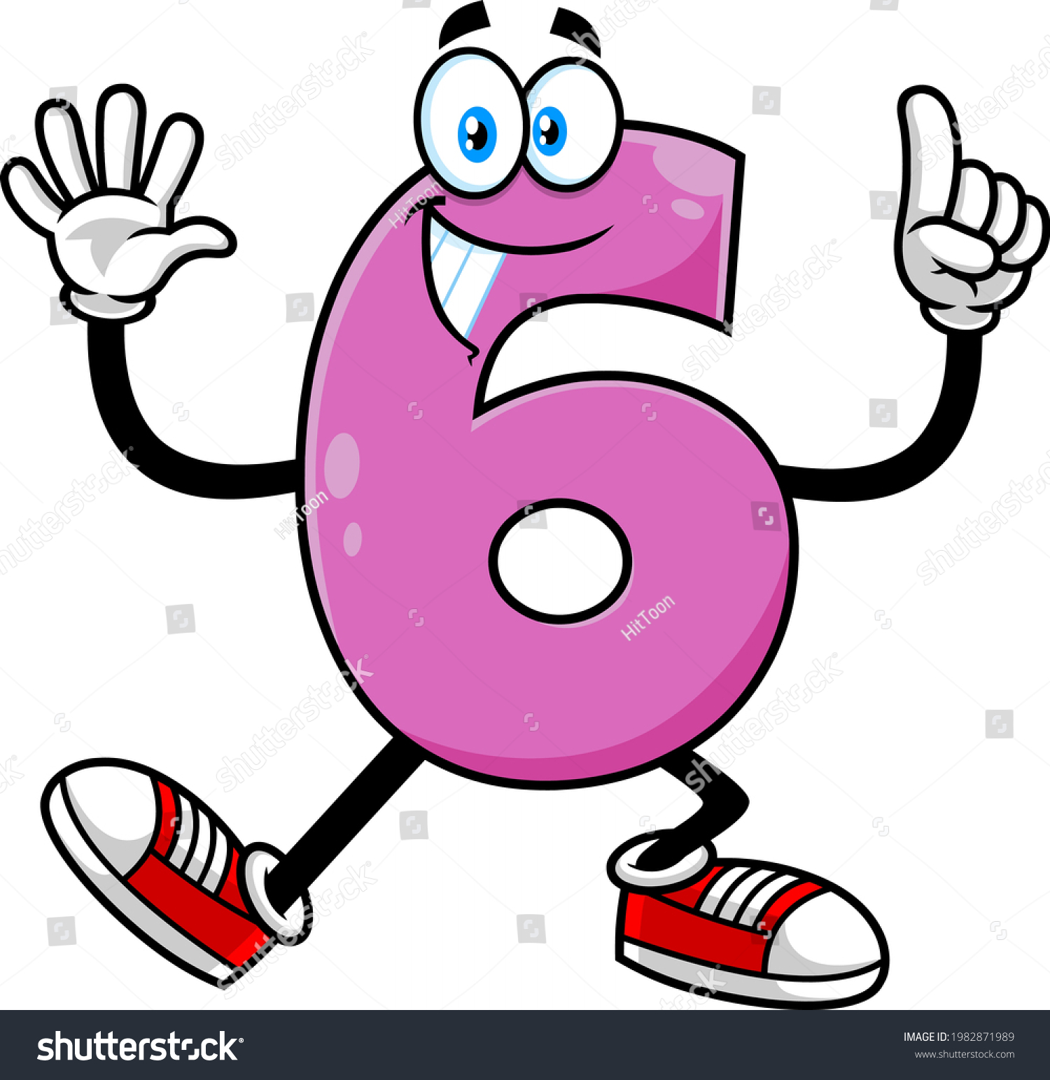 Funny Violet Number Six 6 Cartoon Character Royalty Free Stock Vector