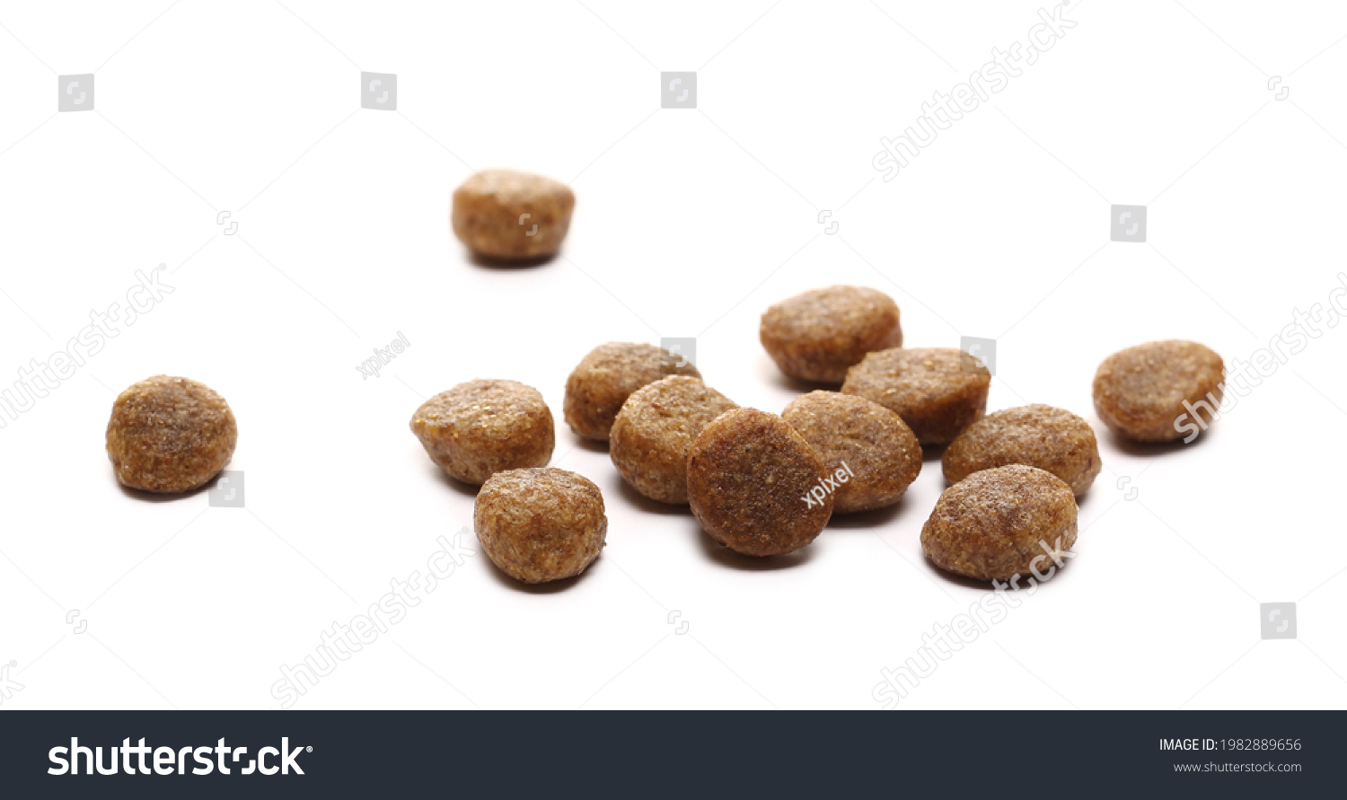 Dog food pile, dry granules for puppies and young dogs isolated on white background #1982889656