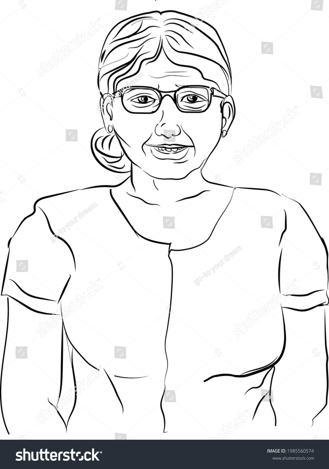 grandmother black and white vector line drawing - Royalty Free Stock ...