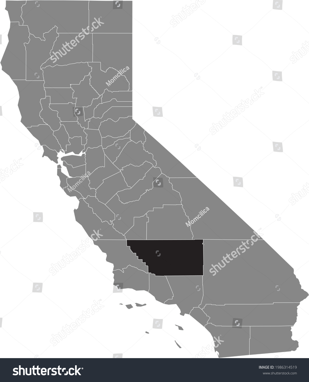 Black highlighted location map of the US Kern - Royalty Free Stock ...