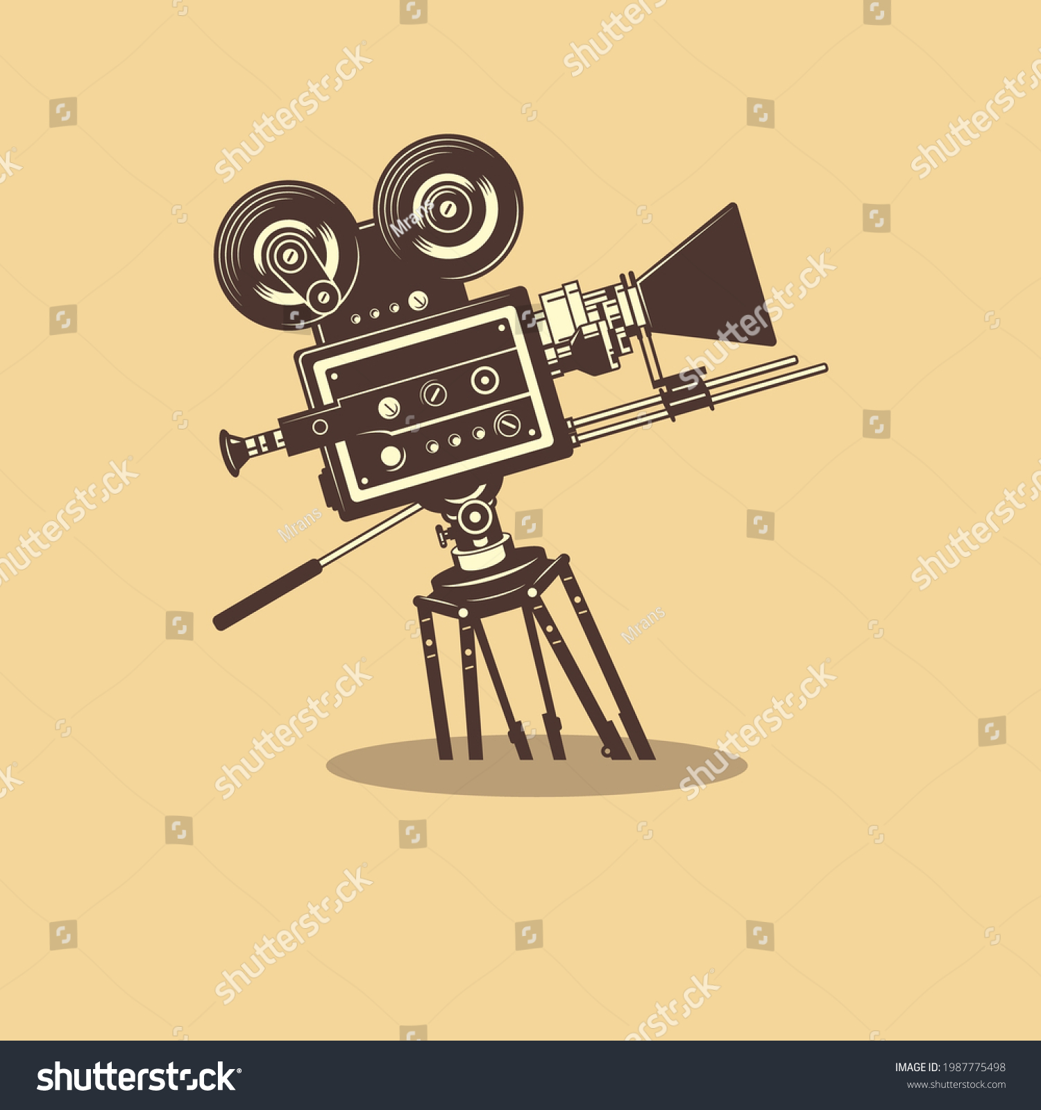 Old film projector isolated retro camera with reels monochrome icon. Cinema camera, Film, illustration, multimedia, movie, video, modern #1987775498