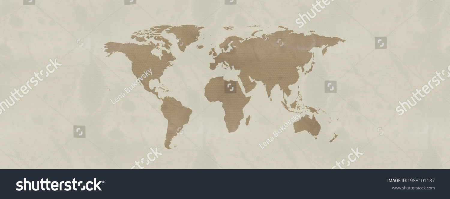 Watercolor background with world map motif. Brown banner or wallpaper.  #1988101187