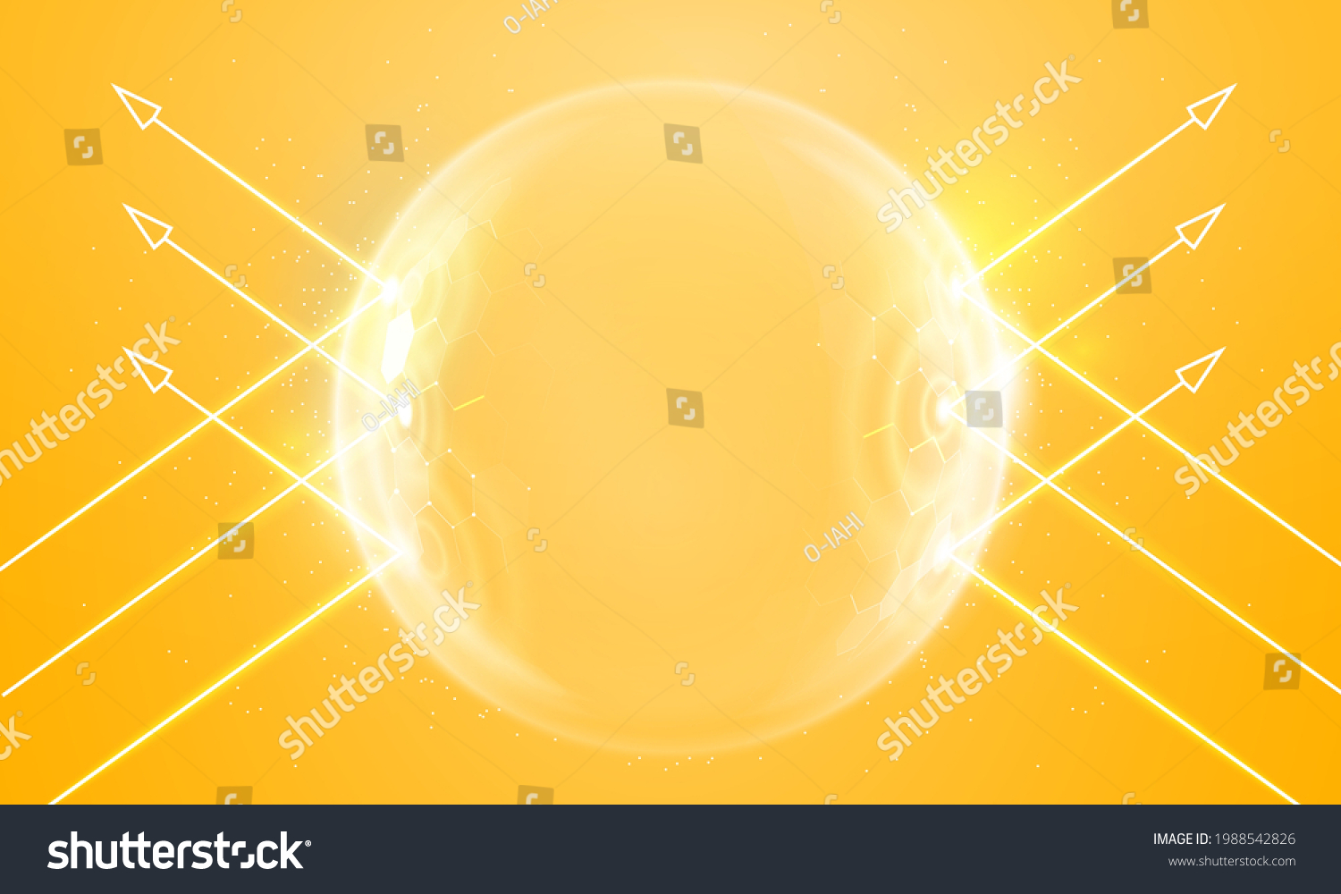 Sun protection futuristic glowing vector illustration on light background. Bubble shield from ultraviolet light. Solar protection screen from UV radiation #1988542826