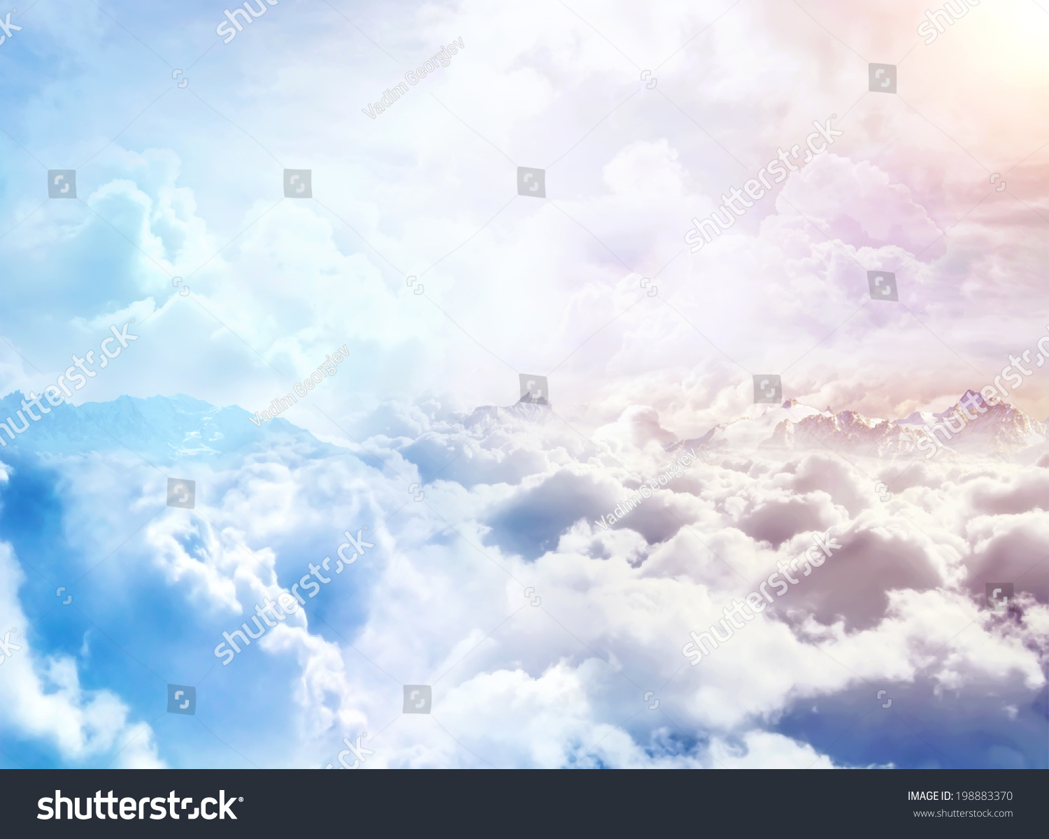 Over the Clouds. Fantastic background with clouds and mountain peaks #198883370