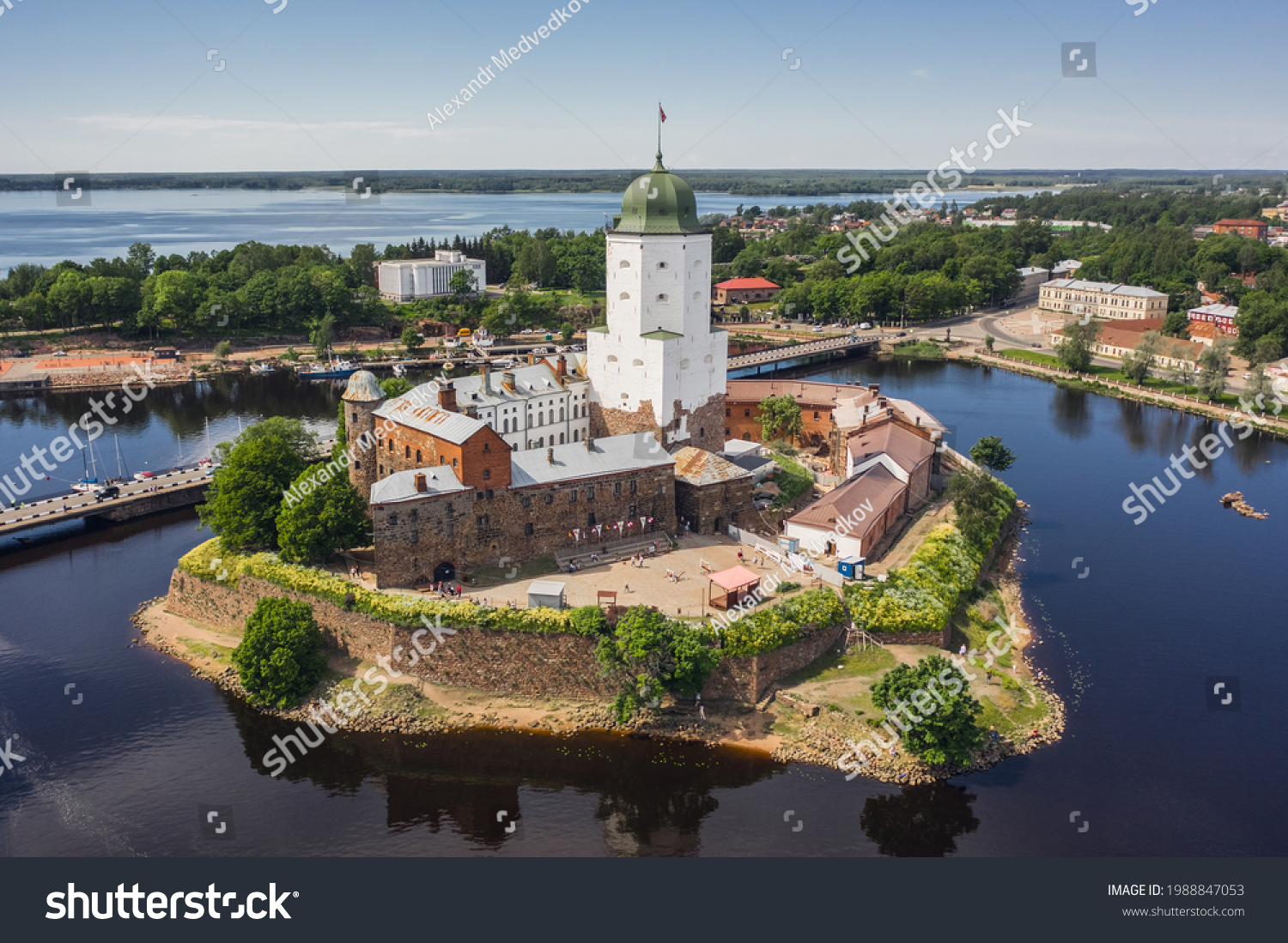 Aerial view of Vyborg castle. Medieval Swedish stronghold set on an island #1988847053