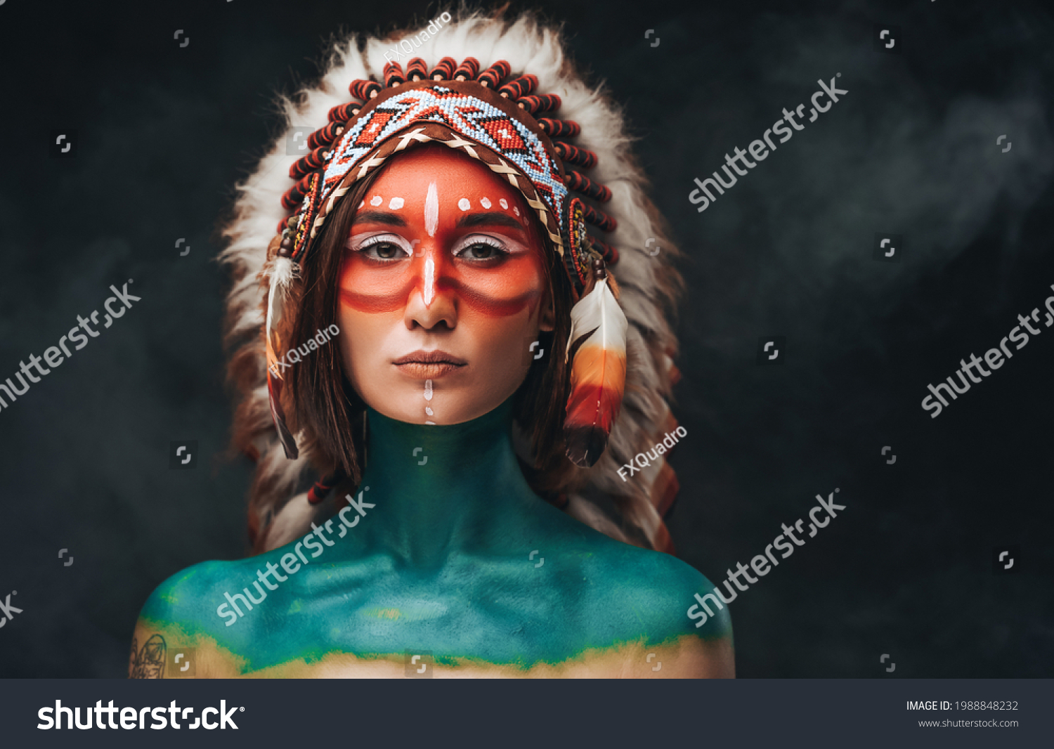 American indian woman with headdress and makeup #1988848232