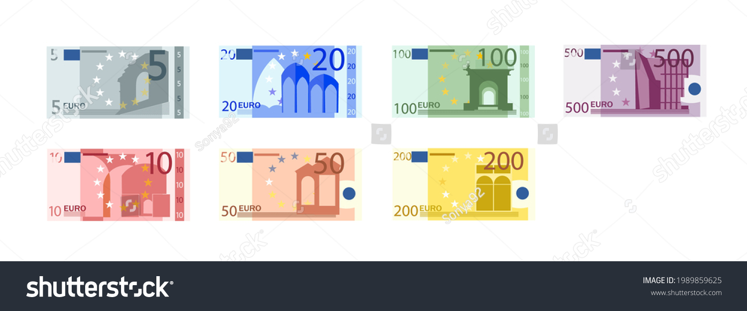 Euro banknotes set. Paper money. Simple, flat style. Vector illustration #1989859625