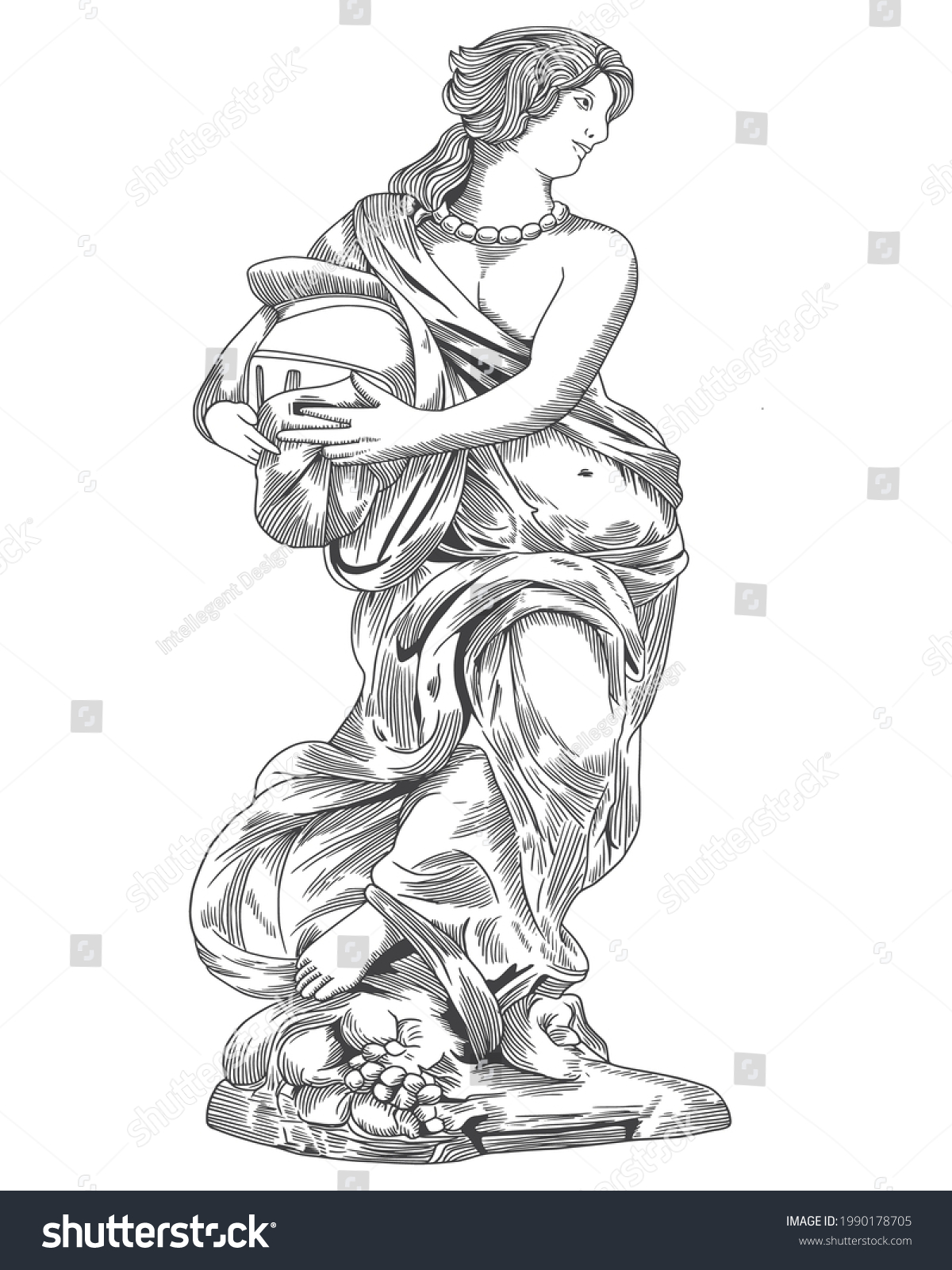 Digital drawing of Greek woman statue, vector illustration #1990178705