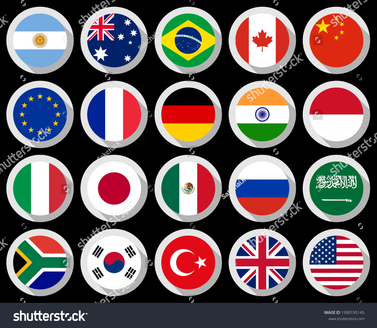 G20 Countries Flags Round Icon Flag Set Royalty Free Stock Vector 1990195145 2749