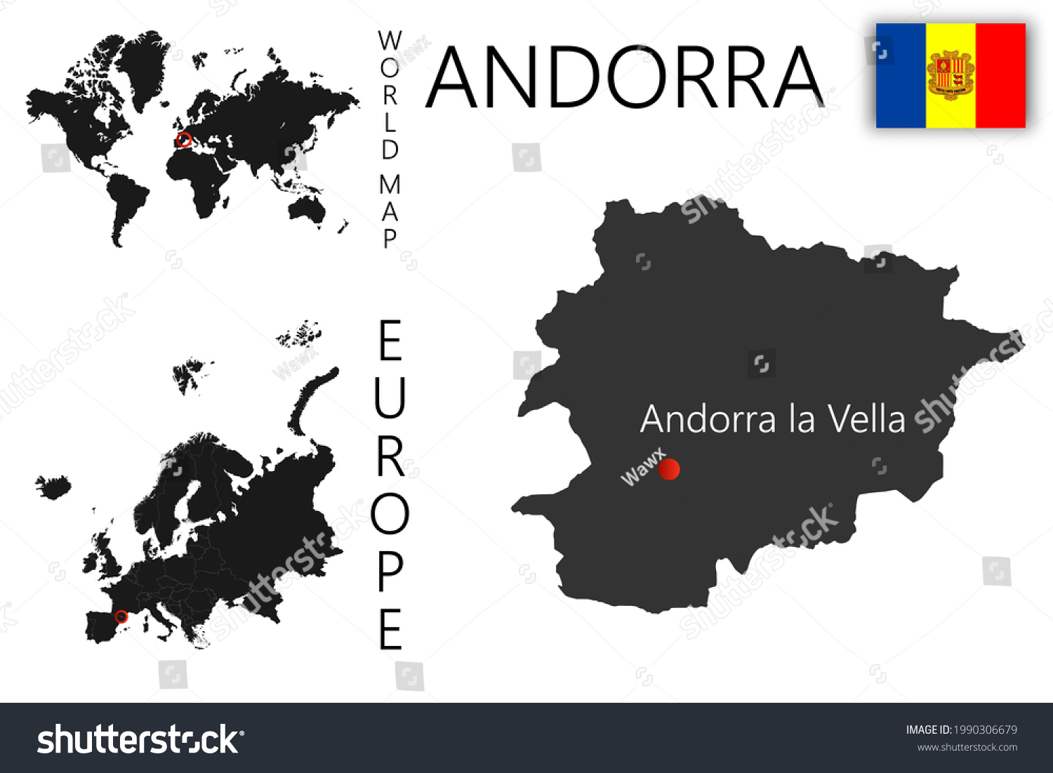 Realistic Vector Map Of Andorra With Flag The Royalty Free Stock   Avopix 1990306679 