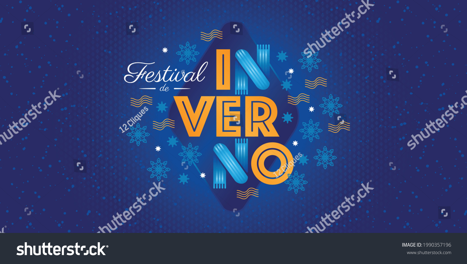 Winter lettering design. Season design elements. Sales decorative elements. Vector for discount for promotional material. Portuguese text saying Winter Festival. #1990357196