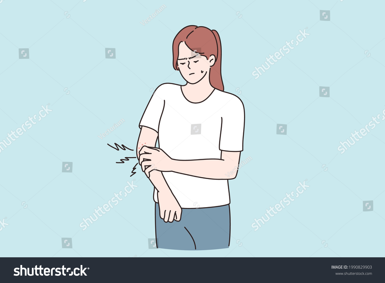 Itchy skin and allergy concept. Young displeased - Royalty Free Stock ...