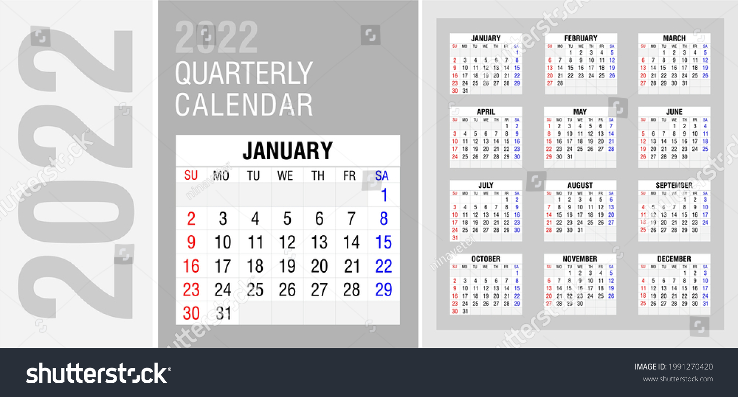 quarterly calendar for 2022 in english week royalty free stock vector 1991270420 avopix com