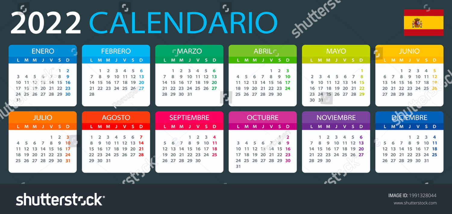 2022 Calendar - vector illustration, Spanish - Royalty Free Stock ...