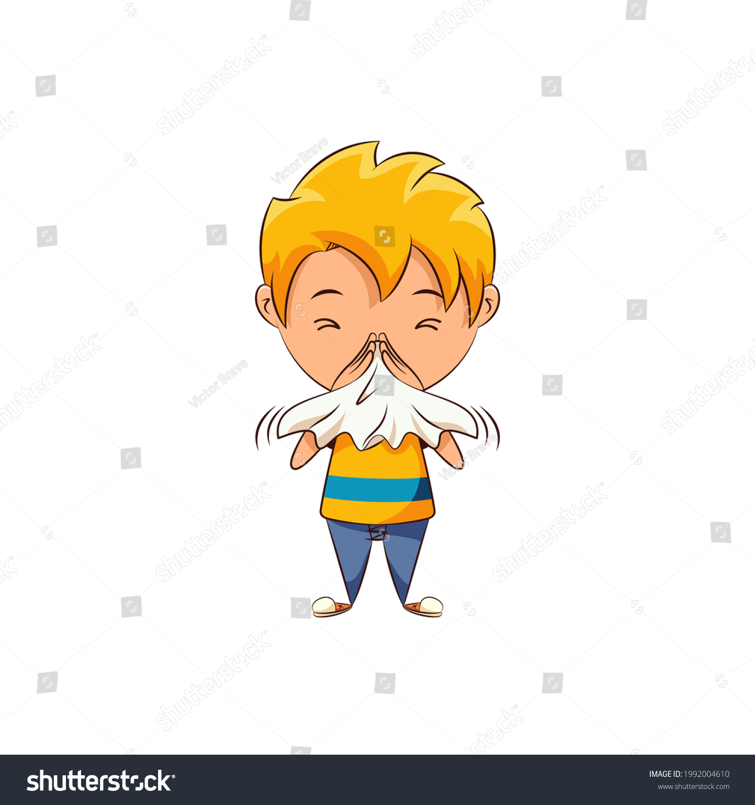 Kid blowing his nose, cute child sneezing - Royalty Free Stock Vector ...