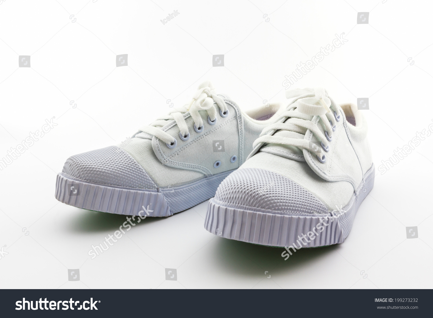 Pair of white sport shoes on white background.  #199273232