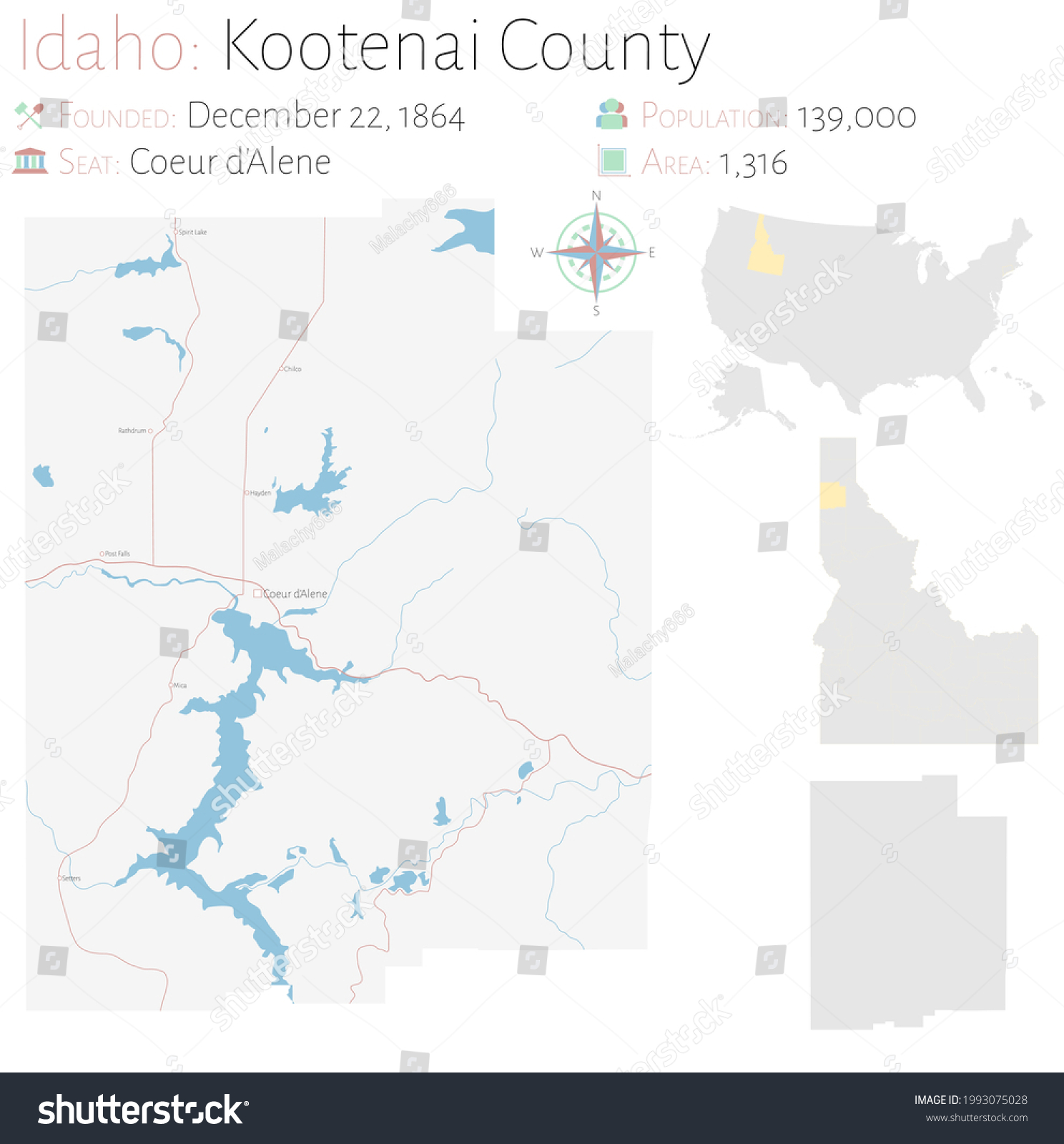 Large And Detailed Map Of Kootenai County In Royalty Free Stock   Avopix 1993075028 