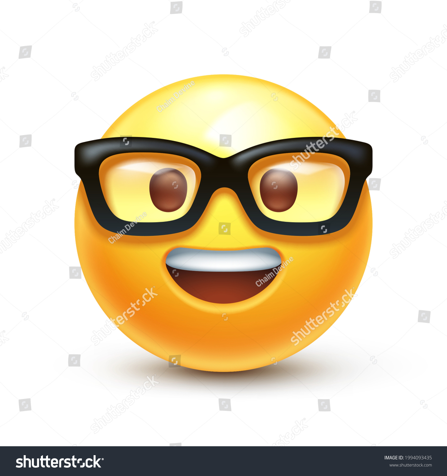 Nerd emoji. Emoticon with transparent glasses, - Royalty Free Stock ...