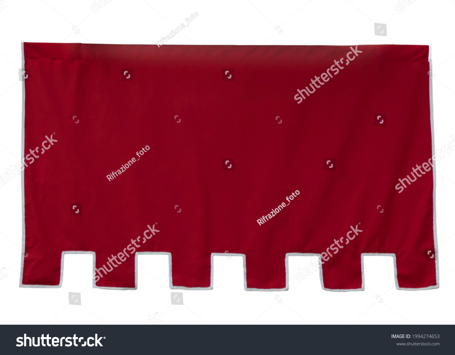 Isolated blank medieval hanging red banner #1994274653